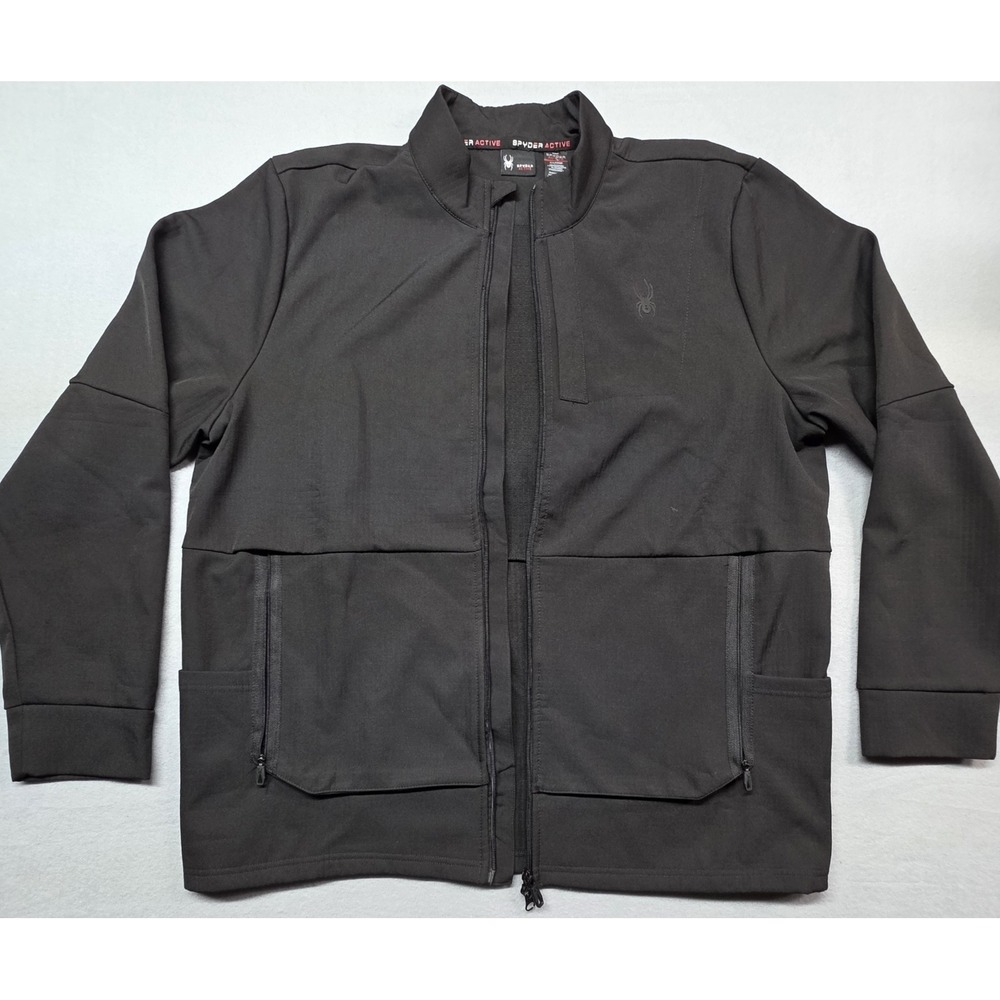 Spyder Active Ski Jacket Mens XL Black Softshell Full Zip ProW-B Outdoor Hiking